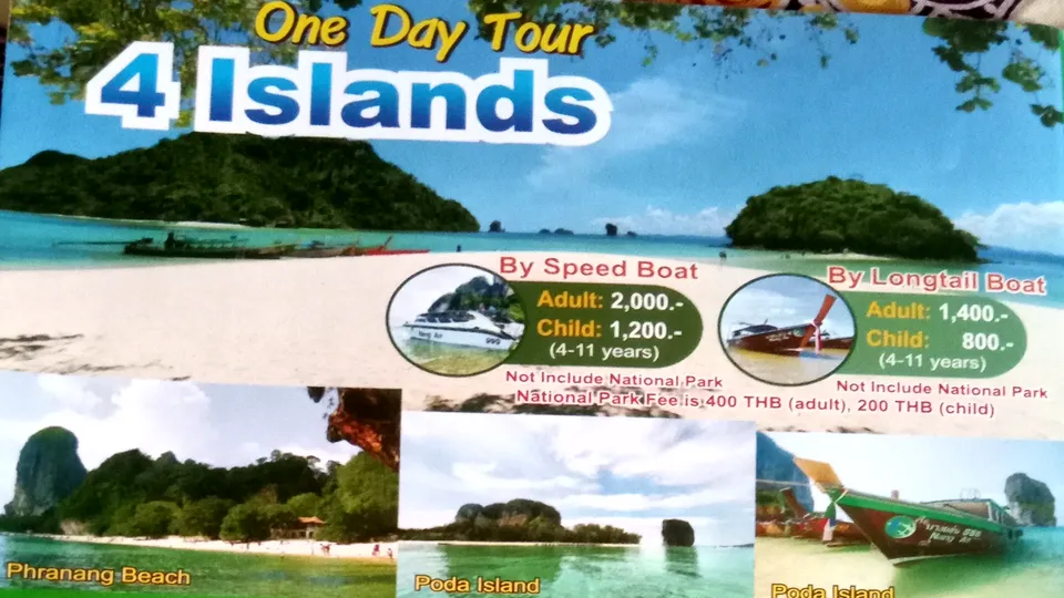4 Islands tour brochure en Krabi Tailandia