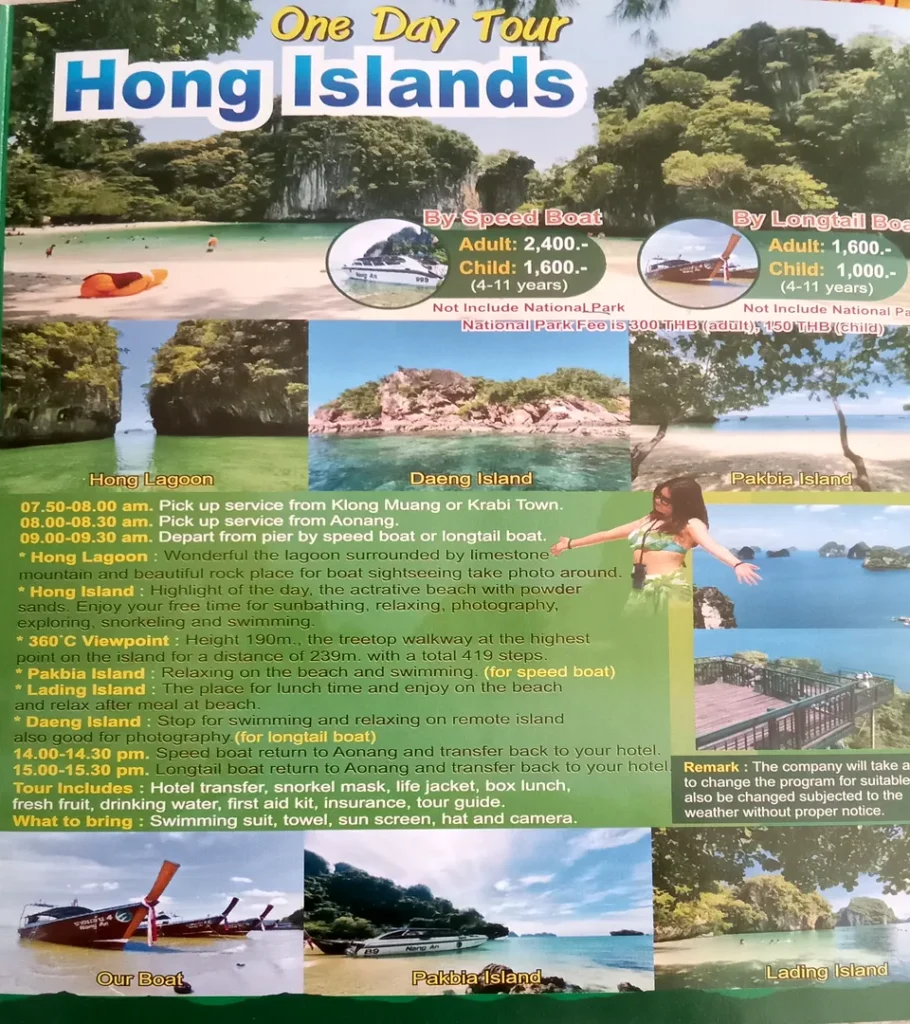 Hong Islands tour brochure, Krabi, Tailandia