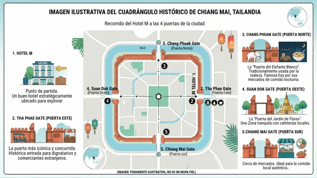 Chiang Mai, puertas que delimitan el cuadrángulo histórico