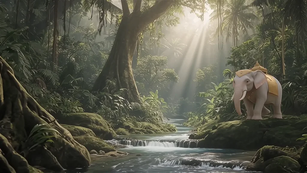 Escena de la leyenda del elefante blanco Wat Phra That Doi Suthep