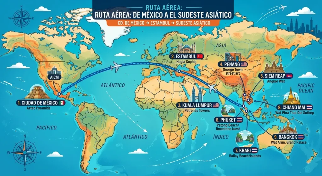Itinerario México-Estambul-Sudeste Asiático