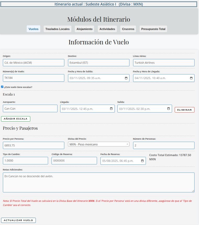 Planificador de Itinerarios, sección reserva de vuelos